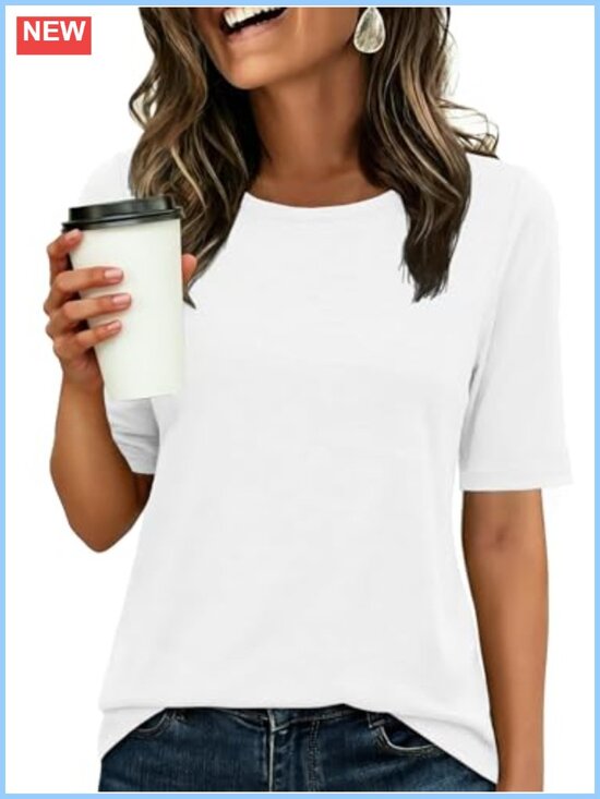 Tops - Womens Half Sleeve Crewneck Basic Work Tee Regular Fit Knit T-Shirt
